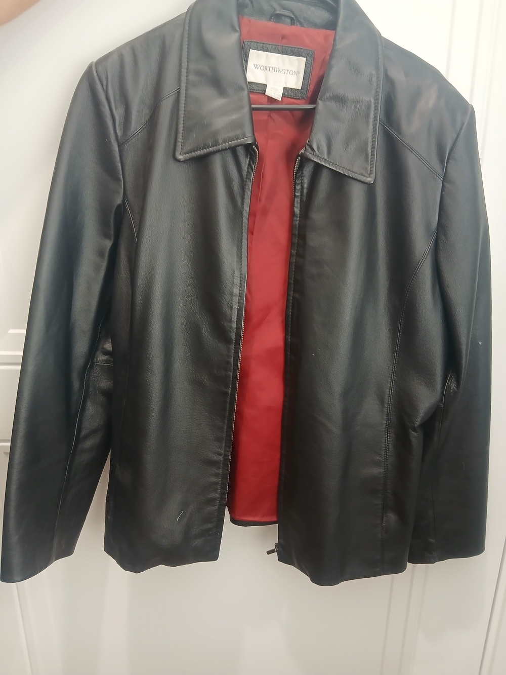 Worthington Black Leather Jacket with Red Lining